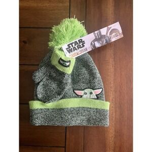 star wars the mandalorian baby yoda grogu beanie hat and mittens new